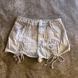 Stylish light blue Lace-Up Women Shorts